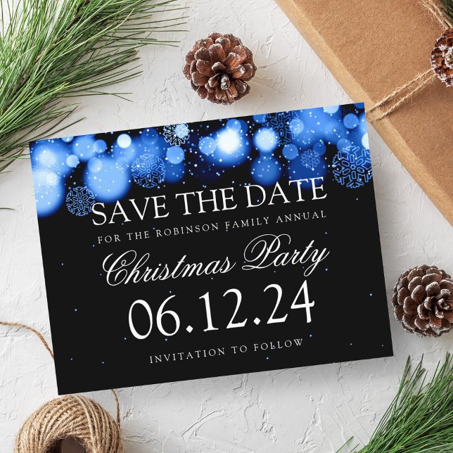 Postal De Anuncios Fiesta de Navidad Guarde la Fecha Invierno Maravil (Christmas Party Save The Date Winter Wonder Blue Announcement Postcard)