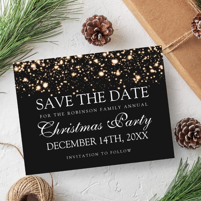 Postal De Anuncios Fiesta de Navidad Guarde la Fecha Oro Glamour de M (Christmas Party Save The Date Gold Midnight Glam Announcement Postcard)