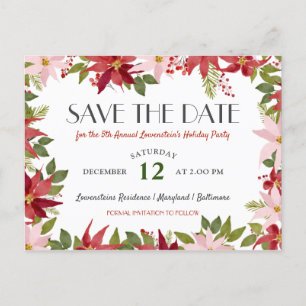 Postal De Anuncios Fiesta de Navidad Poinsettia Save The Date