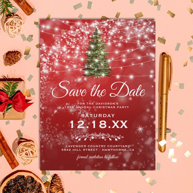 Postal De Anuncios Fiesta de Navidad Roja 'Save the Date' (Subido por el creador)