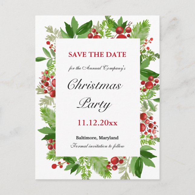 Postal De Anuncios Fiesta de Navidades de Holiday Holly Berry Salven  (Anverso)