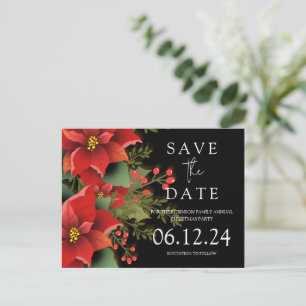 Postal De Anuncios Fiesta de navidades Salve La Fecha Poinsettia Blac