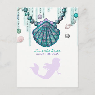 Postal De Anuncios Fiesta de Purple Mermaid Beach Bling para Guardar 