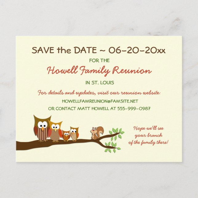 Postal De Anuncios Fiesta de Reunión de Árboles Familiares guarda las (Anverso)