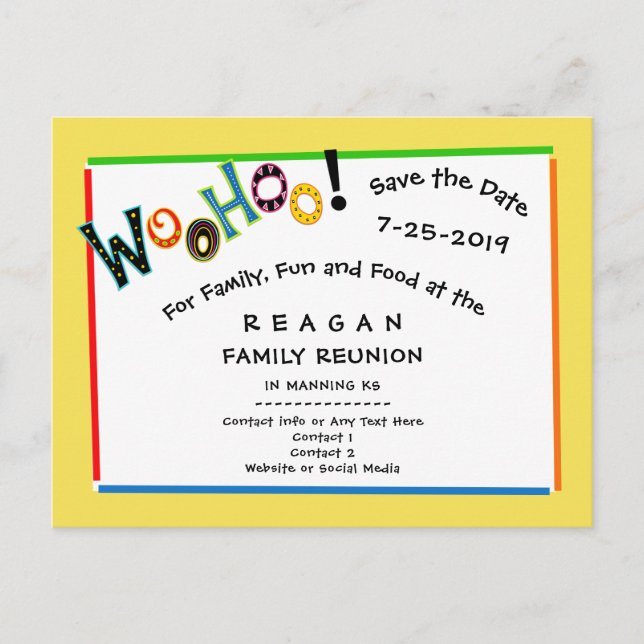 Postal De Anuncios Fiesta de Reunión Woohoo Sounds Like Fun Save the  (Anverso)