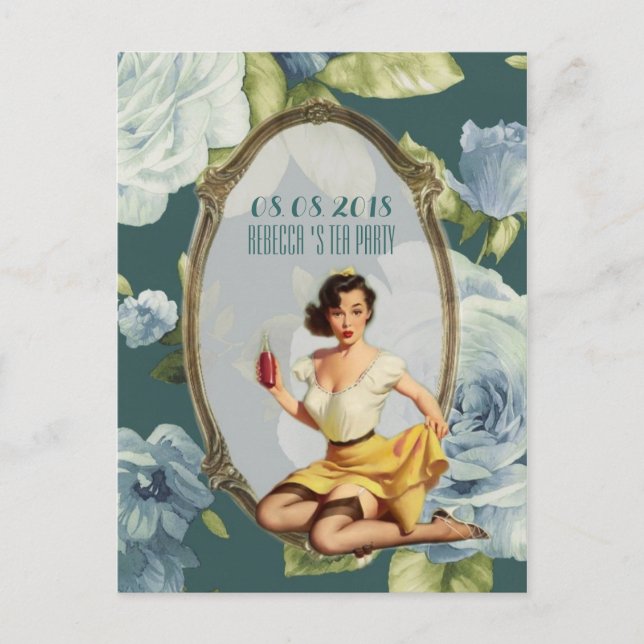 Postal De Anuncios fiesta de té de despedida de soltera retro (Anverso)