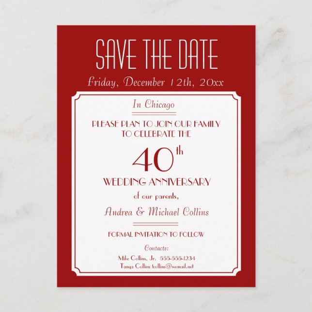 Postal De Anuncios Fiesta, evento o reunión Guardar la fecha en rojo (Anverso)