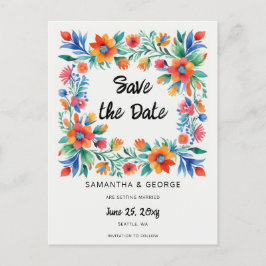 Postal De Anuncios Fiesta floral mexicana para guardar la fecha