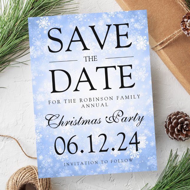 Postal De Anuncios Fiesta navidades Guardar La Fecha Azul Invierno (Christmas Party Save The Date Winter Blue Announcement Postcard)