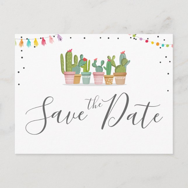 Postal De Anuncios Fiesta Pastel Mexicano Cactus Summer Save The Date (Anverso)