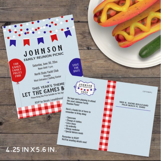 Postal De Anuncios Fiesta picnic | BBQ ・ Barbacoa ・ Reunión ・ Cumplea (Budget-friendly Summer Event in Red, White, and Blue -- Postcards save postage too! )