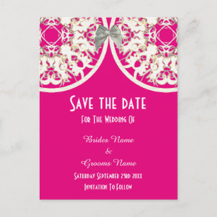 Postal De Anuncios Filigree de encaje rosa y blanco para guardar la f