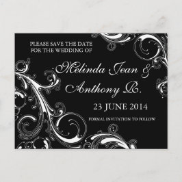Postal De Anuncios Filigree Swirl Black w/White Save the Date