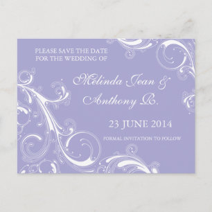 Postal De Anuncios Filigree Swirl Lavender Save the Date