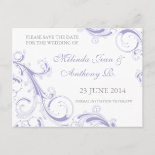 Postal De Anuncios Filigree Swirl Lavender Save the Date