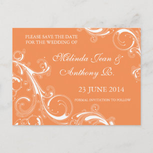 Postal De Anuncios Filigree Swirl Naranja Guardar la fecha