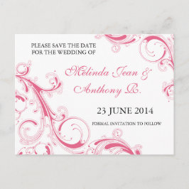 Postal De Anuncios Filigree Swirl Pink Save the Date
