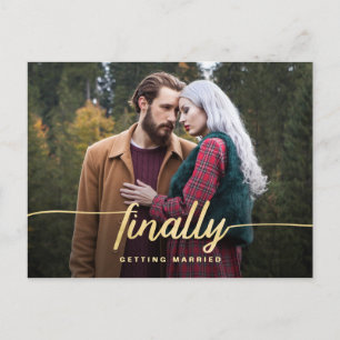 Postal De Anuncios Finalmente Guión Dorado Divertido Boda Guardar la 