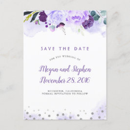 Postal De Anuncios Fiori viola e argento Elegante Salva la data