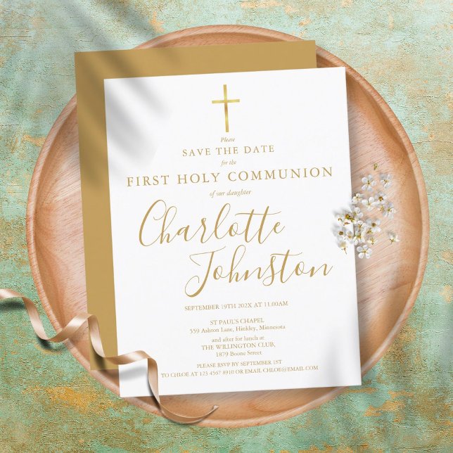 Postal De Anuncios First Holy Communion Gold Signature Save The Date (Subido por el creador)