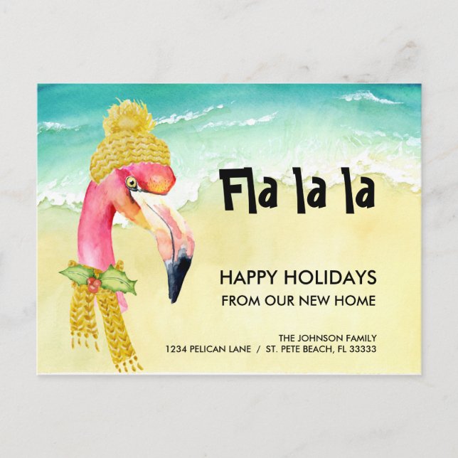 Postal De Anuncios Flamenco de Navidad para Mudanza de Domicilio (Anverso)