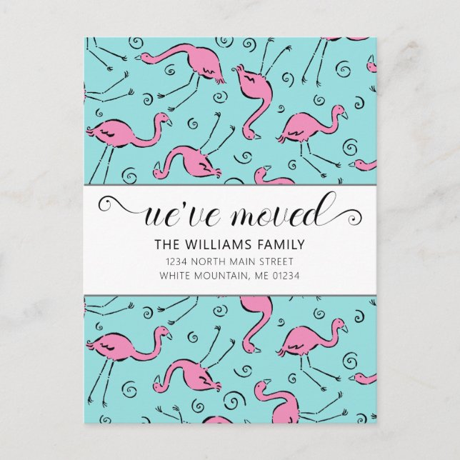 Postal De Anuncios Flamenco Rosa Tropical en Aqua en Movimiento (Anverso)