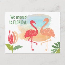 Postal De Anuncios Flamencos Dibujados a Mano Nos Mudamos a Florida