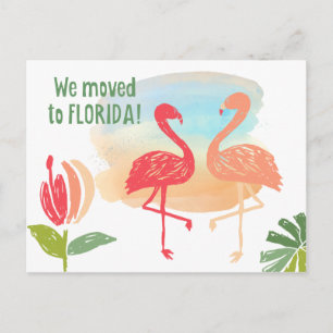 Postal De Anuncios Flamencos Dibujados a Mano Nos Mudamos a Florida