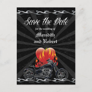 Postal De Anuncios Flaming Love Biker Save the Date