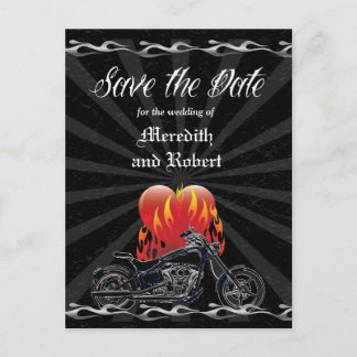 Postal De Anuncios Flaming Love Biker Save the Date
