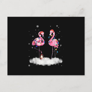 Postal De Anuncios Flamingo Árbol de Navidad Santa Hat Light