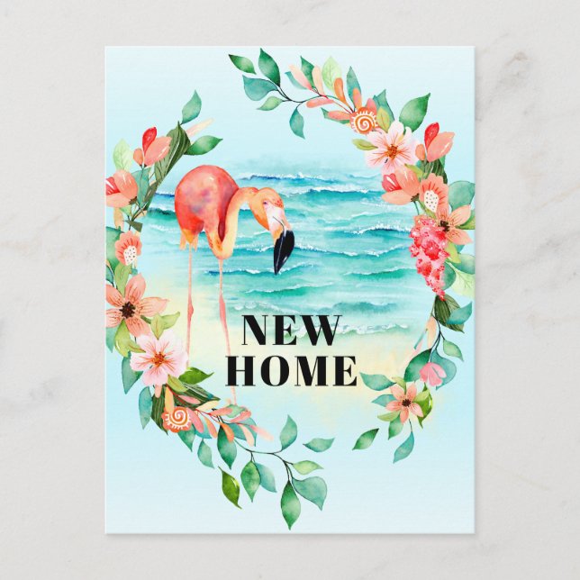 Postal De Anuncios Flamingo Corona Tropical Escena de Playa Nueva Cas (Anverso)
