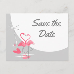 Postal De Anuncios Flamingo Love Large Moon Save Date texto