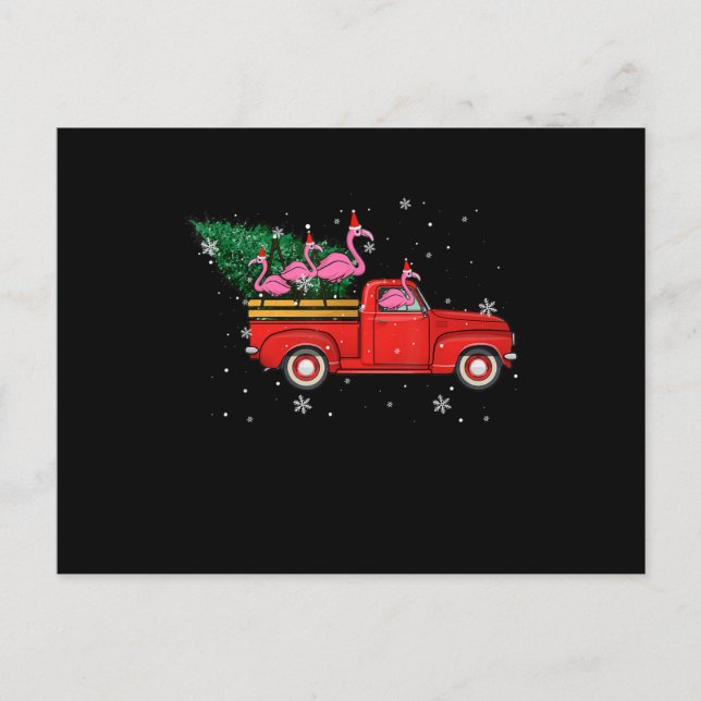 Postal De Anuncios Flamingo Riding Red Truck Xmas Santa Hat Navidades (Anverso)