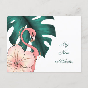 Postal De Anuncios Flamingo rosa hoja de Monstera mudándose a Florida