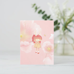 Postal De Anuncios Flauta de primavera: niña conejo tocando música en