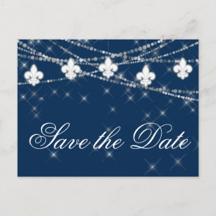 Postal De Anuncios Fleur de Lis Clásico Luces Azules Boda de Joyas
