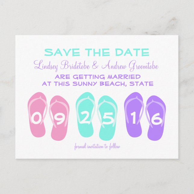 Postal De Anuncios Flip Flop Beach Wedding Save the Date (Anverso)
