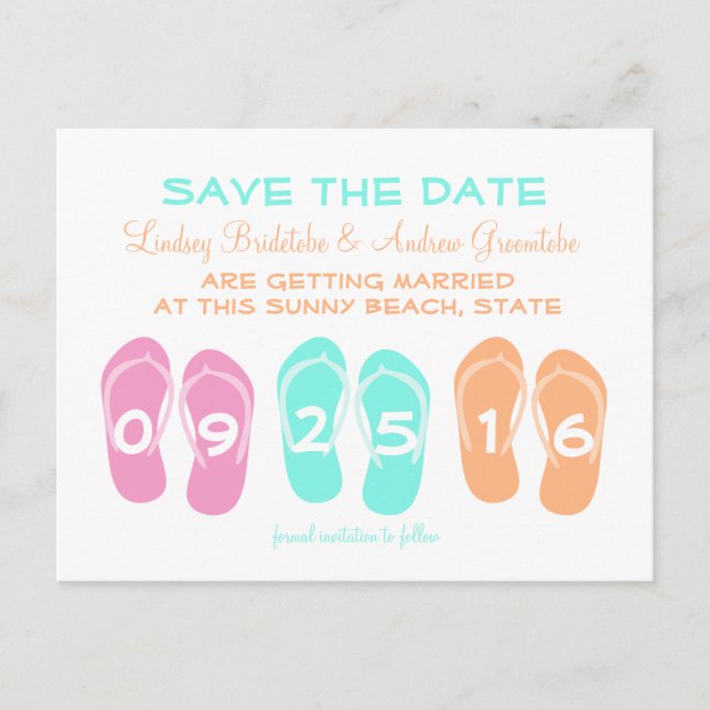 Postal De Anuncios Flip Flop Beach Wedding Save the Date (Anverso)