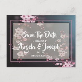 Postal De Anuncios Flor de Cerezo Geométrico Floral Save the Date