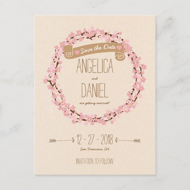 Postal De Anuncios Flor de flores de cerezo Wreath Boda ruso (Anverso)