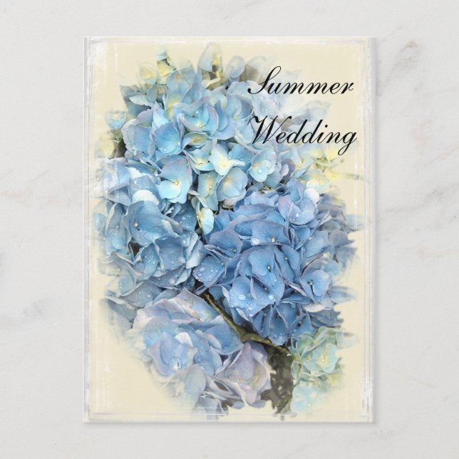 Postal De Anuncios Flor de Hortensia Azul Boda de Verano Save the Dat (Anverso)