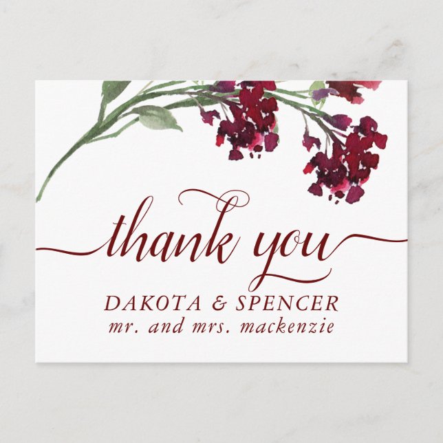 Postal De Anuncios Flor salvaje | Crimson Red Bohemian Floral Gracias (Anverso)