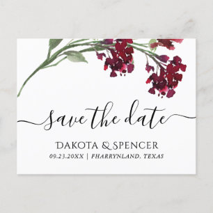 Postal De Anuncios Flor salvaje Crimson Red Bohemian Save the Date