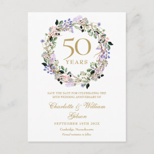 Postal De Anuncios Floral 50 aniversario Boda Salven la fecha
