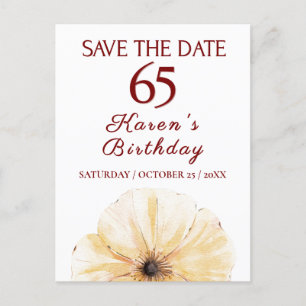 Postal De Anuncios Floral 65º cumpleaños - Elegante diseño de florero