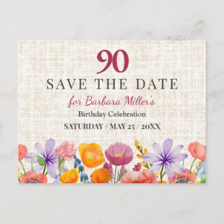 Postal De Anuncios Floral 90th Birthday Save the Date - Garden Party