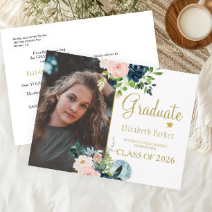 Postal De Anuncios Floral acuarela elegante graduación de fotos