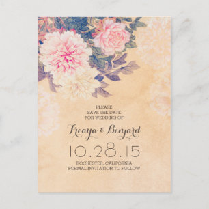 Postal De Anuncios Floral ahorrar la fecha con peonías rosadas