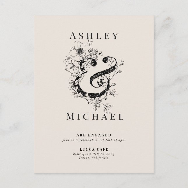 Postal De Anuncios FLORAL AMPERSAND Rubor Boda Engagement Party (Anverso)